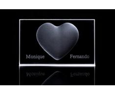 VIP-LASER 3D XL Glas kristall Herz mit zwei Wunschnamen - das ideale Liebesgeschenk für besondere Anlässe und zum Valentinstag! Persönlich mit Ihren Wunschnamen graviert!