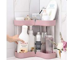 LOSYU Kunststoff Ecke Bad Regal, Küchenutensilien Double Drain Lagerregal Bad Lagerregal Große Kapazität Lagerregal Nahtlose Aufkleber (Color : Rosa)