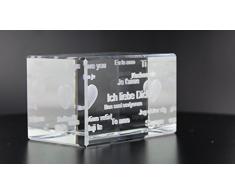 VIP-LASER 3D Glas Kristall Quader XL mit Text Ich liebe Dich! in verschiedenen Sprachen! Das tolle Geschenk für einen liebenden Menschen!