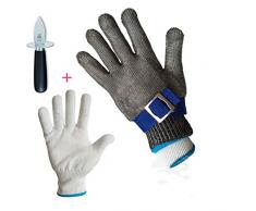 Schnittschutzhandschuhe und Austernöffner, Handschuhe Schnittfest aus Edelstahl Metall Netzgewebe, Triangle Austernbrecher Austernmesser Austern Messer