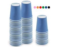 JINLE 60 Stück Blau Einweg Pappbecher, 250 ml Weißer Partybecher Biologisch Abbaubar Trinkbecher für Hochzeit, Kinder DIY, Partybedarf, Kaffee, Tee, Heißen und Kalten Getränken