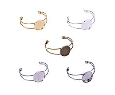PandaHall Elite - 10er Set Messing Armband Charms Messing Armband Manschette Armband Machen Set mit Flat Top Runde Cabochon Armband Basis, 5 Farben, Tablett: 25mm; 60x6~13mm