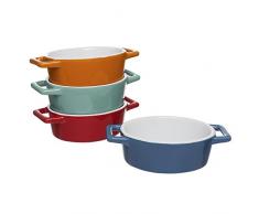 Invero® Mini-Auflaufformen, 4 x Stück, aus Steingut, oval, bunt, ideal für Pasteten, Kuchen, Quiche, Aufläufe und mehr