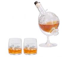 Herz & Heim® Geschenkset für Whiskyliebhaber mit Globus Whiskykaraffe sowie 2 gravierten Whiskygläsern