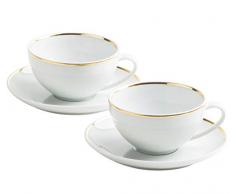 Kahla 550262A30021C Line of Gold Magic Grip Tassen Set für 2 Personen Teetassen Cappuccino Tassen 2 Stück 4-teilig rund weiß Echtgold Gold-Rand handgemacht