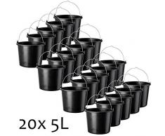 KADAX Baueimer aus Kunststoff, 5l, Mörteleimer für Garten und Baustelle, Eimer mit Griff aus Metall, Wassereimer, Zementeimer mit Gießrand, Putzeimer, stabil, schwarz (20)