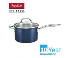 Prestige Optisteel Stieltopf, leistungsstarker Topf mit Deckel und mehrschichtigem Boden, Edelstahl Topf für alle Herdarten und Kochweisen, 20 cm, blau