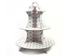 Frau WUNDERVoll® 2 MUFFINSTÄNDER ROSA UND GRAUE PUNKTE aus festem Karton mit 3 Böden / Etagere, Cupkakeständer, Tortenständer, Kindergeburtstag, Hochzeit, Party, Geburtstag, Candy Bar