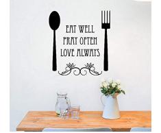 Wandtattoo Moderne Küchengabel Löffel Wandaufkleber Zitate Essen Beten Liebe Abnehmbare Innenausstattung Dekor Klebendes Design 57X60Cm