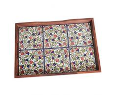 Casa Moro Orientalisches Serviertablett Karim XL8 aus Echt-Holz 46x32x5 cm (B/T/H) rechteckig mit Griffen | Handmade Tablett mit handbemalten Fliesen für Küche Service Frühstück Deko | T1208