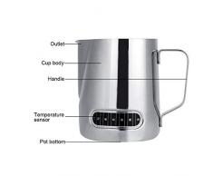 Milchkännchen Milk Pitcher 600ml milchkanne edelstahl Milch Aufschäumen Krug mit Temperatur Anzeige perfekt für Milchaufschäumer Cappuccino Milchschaum Cafe Art Aufschäumkännchen