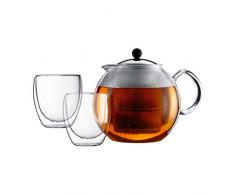 Bodum K1833-16 Assam Set Teebereiter, 1.5 L mit 2 doppelwandigen Gläser, 0.25 L