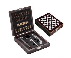 Edles Weinset in Holzbox mit Schachspiel, Kellnermesser, Weinthermometer...
