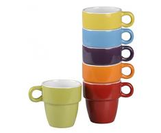 DRULINE 6er Set Kaffeetasse Teetasse Henkeltasse aus Porzellan (Bunt) Füllmenge 200 ml