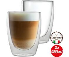 Caffé Italia Torino 2 x 250 ml Doppelwandige Gläser - Thermogläser für Cappuccino Tee Heiß- und Kaltgetränke - spülmaschinengeeignet
