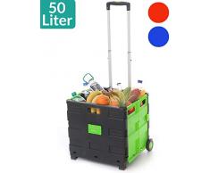 Einkaufstrolley Einkaufskorb Klappbar Grün | Belastbar bis 35kg | Ladekapazität 50L | Mit Ausziehgriff