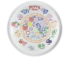 Set aus 4 Stück Pizzateller Frühstücksteller aus echtem Porzellan Ø 300 mm mit interessantem Pizza-Zutaten-Dekor Geschenkidee