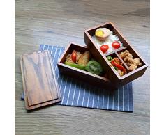 AOOSY Lunchbox,Bento Box Meal Natürliche Holz Double Layer japanischen Stil Lebensmittel Obst Kinder & Erwachsene Sushi Sandwich Container für Reisen Schule Camping (mit Gabel Löffel Kit)