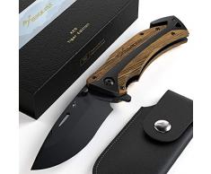 BERGKVIST® Klappmesser 3-in-1 K29 Tiger Messer I Scharfes Outdoor-Messer & Taschenmesser mit Holzgriff I Einhandmesser Schnitzmesser mit Schleifstein, Gürteltasche & eBook (K29 Tiger)