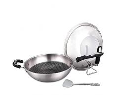 INEP Wok, mit Edelstahldeckeln und Schaufel - Antihaft- Induktionswok - 32 cm hitzebeständigem Handgriff für alle Kochgeschirr