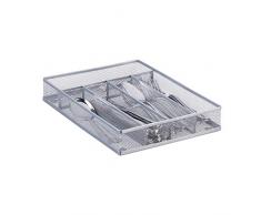 Relaxdays Besteckkasten Metallgeflecht, Besteckeinsatz offen, Drahtdesign, Größe M, HBT: ca. 5 x 23,5 x 31,7 cm, silber