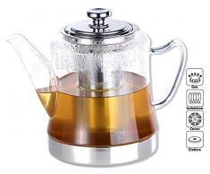 Rosenstein & Söhne Teekocher: 2in1-Glas-Teebereiter & Teekanne für alle Herde, auch Induktion, 1,5 l (Teekanne für Induktionsherd)