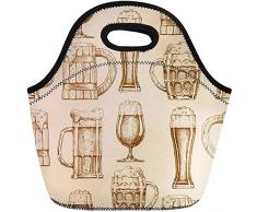 Picknicktaschen,Gravur Verschiedene Biergläser Tinte Glas Muster Alkohol Ale Wiederverwendbare Neopren Taschen Isolierte Thermische Picknick Handtasche Für Frauen Männer