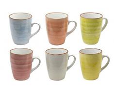 6er Set Kaffee Becher Tassen Tee Kakao Pott Uni bunt Modernes Design ca. 350 ml (Grün,Gelb,Rot,Orange,Hellblau und Natur)