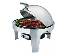 Elektro Chafing Dish aus Kunststoff/Chromnickelstahl, runde Form - mit Regelthermostat, Gestell und Roll Top Deckel / Leistung: 230 V / 500 W / 50 Hz