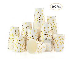 esonmus 100 Pappbecher Gold Dot 250ml Kaffeebecher to Go Trinkbecher Einweg Papierbecher Für Party Kaffee, Tee, Schokolade, Heißen Und Kalten Getränken (Becher)