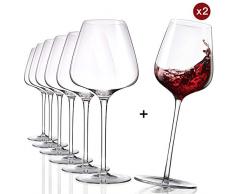 Finest Crystal 6-er Set mundgeblasene Weingläser mit 2 Funny Rocking Gläser, bleifreies Kristallglas handgefertigt, Burgunder Classic, 630ml, Einzigartige Kollektion
