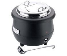 Elektrische Suppenterrine mit schwarzem Außengehäuse aus Polypropylen, sowie herausnehmbarem Einsatztopf und Edelstahl-Scharnierdeckel, mit Regelthermostat | ERK