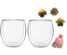 Feelino 2x 410ml Jumbo doppelwandiges Thermoglas + 3x grüner Erblühtee