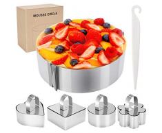 WisFox Tortenring verstellbar aus Edelstahl mit Skalierung von 16-30 cm Kuchenringe Kuchen Pasta. Mousseformen Schimmel Speiseringe Set 4-teilig Und 1 Messer，zum Backen und Dekorieren