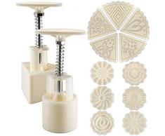 2 Sets Mooncake Mould Press 50g mit 11 Briefmarken, Blumen und Dreieck Form Dekoration Werkzeuge für Backen DIY Cookie - Weiß