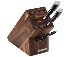 Continenta Messerblock aus Akazie Kernholz mit Schlitzen für 5x Messer, Wetzstahl und Schere, Größe 22 x 9,5 x 20 cm (ohne Messer)