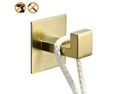 WOMAO Quadratisch Gebürstet Gold Finished Handtuchhaken Kleiderhaken Ohne Bohren Selbstkleben Mantelhaken zum Kleben in Badezimmer