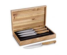 Steakmesser-Set Stan, 4 Stück mit edlen Olivenholz-Griffen, Besteck-Set mit Holzgriffen, 12,5 cm Klingenlänge aus deutschem Stahl inkl. Geschenkbox