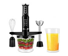 Stabmixer, 600 Watt 4-in-1 Elektro-Multifunktions-Stabmixer Zubehör-Set mit Schneebesen, 500 ml Zerhackerschale und 600 ml Behälter für Babynahrung, Shakes, Smoothies, Saucen, Suppen und Mehr