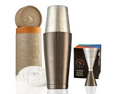 Exklusiver Boston Cocktail Shaker - Schwarz - Professionelles Set mit vollem Gewicht, Präzisions-Jigger, 2 vielseitigen Untersetzern und Rezepten – Um Ihre schönsten Momente zu garantieren