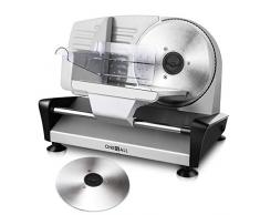 Allesschneider mit 2 Austauschbare EdelstahlMesser, ONEISALL Elektrischer Allesschneider, 19cm Abnehmbarer Messer und Schneidugtschlitten, Einstellbare Dicke für Lebensmittel