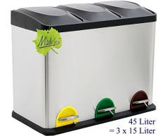Made for us 45 L Edelstahl Tret-Abfalleimer 3x15 L Mülleimer 3-fach Mülltrennung 3er Müll-Trennsystem 45 Liter Abfallsammler Treteimer original