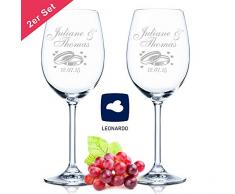 Leonardo Weingläser mit Gravur von Namen & Datum im - Wedding Design - als Geschenk zur Hochzeit, Verlobung oder zum Jahrestag - Personalisiert mit Wunschgravur - das perfekte Hochzeitsgeschenk