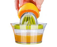 SenPuSi 4 in 1 Zitruspresse, Manuelle Saftpresse, Tragbar für Orange Zitrone, Limette und Zitrusfrüchte, Knoblauchreibe / Ingwer / Kartoffeln / Karotten, Eiertrenner mit Behälter 400 ml