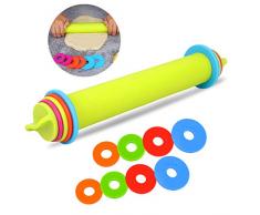 BYbrutek Einstellbares Nudelholz aus Silikon, Teigroller mit 4 Abstandshalter für Teigdicken, Anti-Haft, BPA-frei Backzubehör, 23cm
