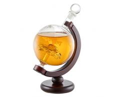 AMAVEL Globus-Karaffe für Whisky mit Auto, Mit luftdichtem Verschluss und Weltkarten Motiv, Füllmenge 650 ml