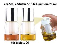 Rosenstein & Söhne Ölzerstäuber: Essig- & Öl-Sprühflasche mit 2-Stufen-Sprüh-Funktion, 70 ml, 2er-Set (Ölsprühflasche)