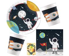 HHO Weltraum-Party-Set Outer-Space-Party Astronauten-Party-Set 36tlg. für 8 Gäste Teller Papp-Becher Servietten
