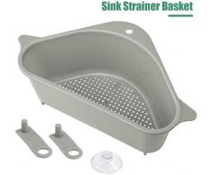 Nurkoo Waschbecken Filterablage Dreieck-Lagerregal 23x14x10cm - Seiher Sieb Set Klappbar Abtropfsieb über die Spüle Vegtable/Obst Küche Sieb Teesieb mit ausziehbaren Griffen