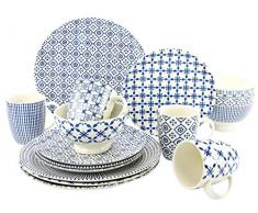 Creatable, 19972, Serie Levante blau, Geschirrset 16 teilig Kombiservice, Stein, Mehrfarbig, 30 x 30 x 29 cm, Einheiten
